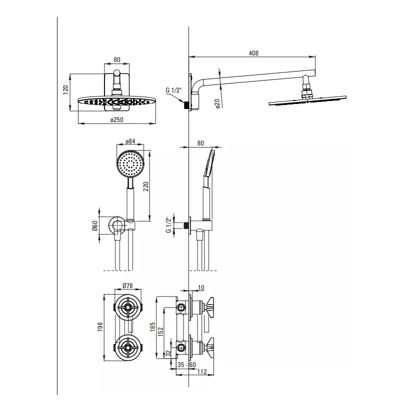 Набор для душа скрытого монтажа Deante Temisto