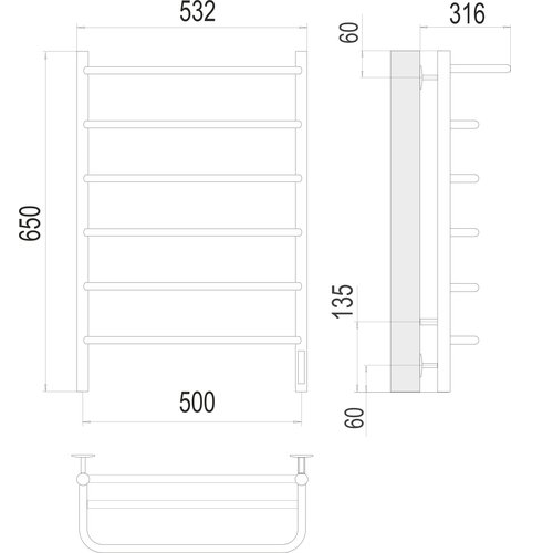 Полотенцесушитель электрический TERMINUS Полка П6  электро (quick touch)