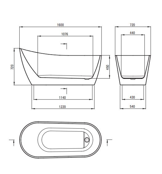 Акриловая ванна, DEANTE ARNIKA отдельностоящая, асимметричная - 160 см