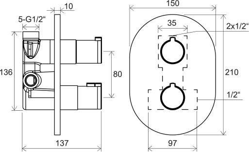Душевая система Ravak Set №4, термостат, на 3 режима, лейка 25x25 см