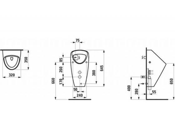 ПИССУАР С СЕНСОРОМ LAUFEN CAPRINO PLUS, ОТ СЕТИ 230 V, DN50