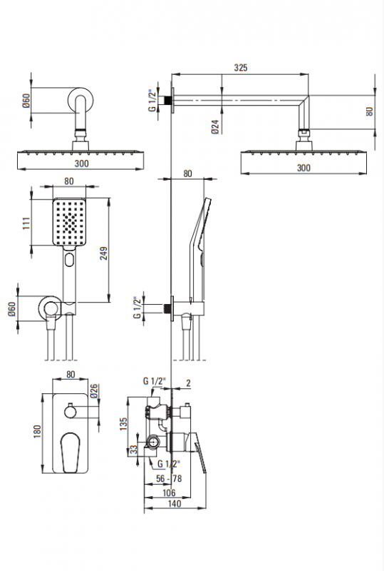 Deante Jasmin Набор для душа скрытого монтажа, хром