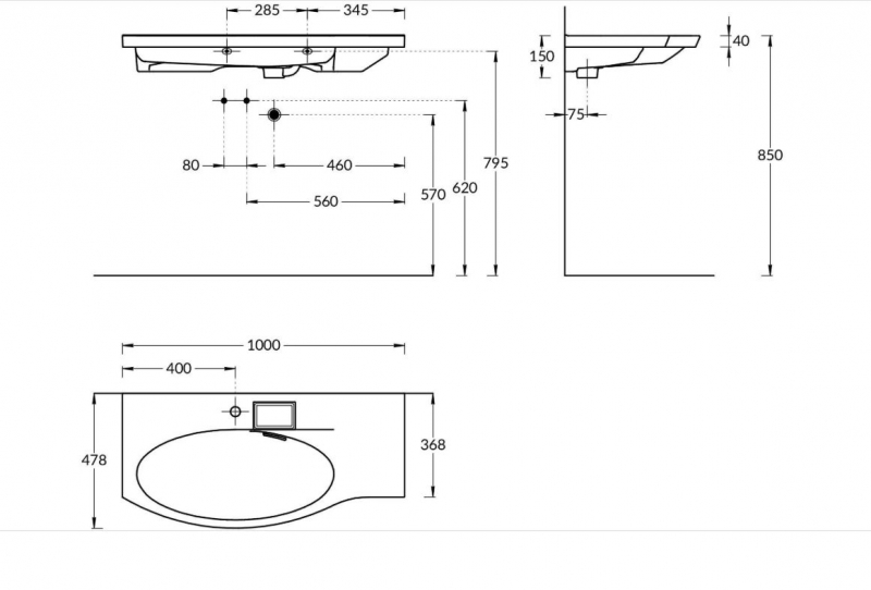 Умывальник на тумбу  KERAMA MARAZZI Riva правый 100
