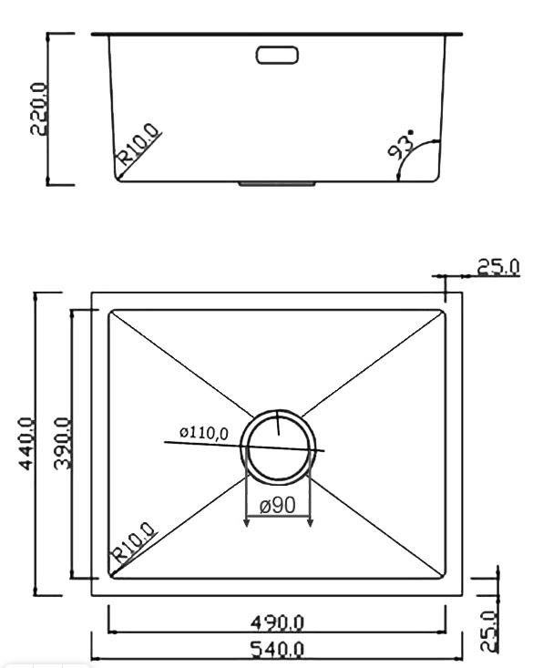 Кухонная мойка Roxen Uno  под столешницу с ролл-матом и дозатором