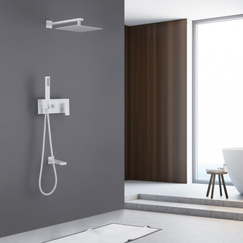 Душевая система ABBER Daheim скрытого монтажа с изливом, белая матовая