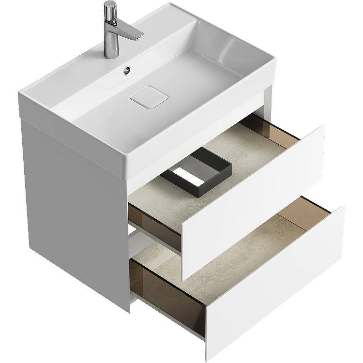 AQWELLA Geometria подвесная тумба с умывальником в комплекте 65,5 см, цвет белый матовый