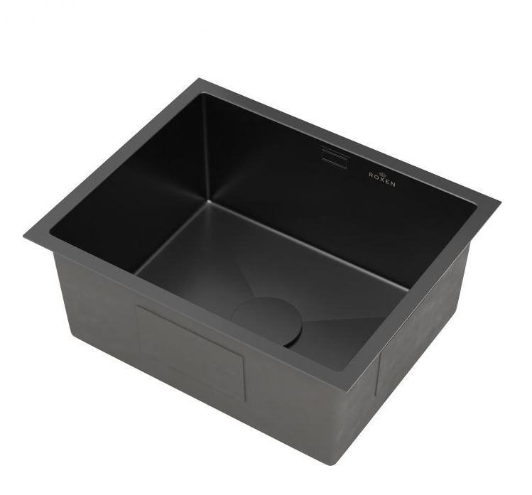 Кухонная мойка Roxen Uno  PVD (графит) под столешницу с ролл-матом и дозатором