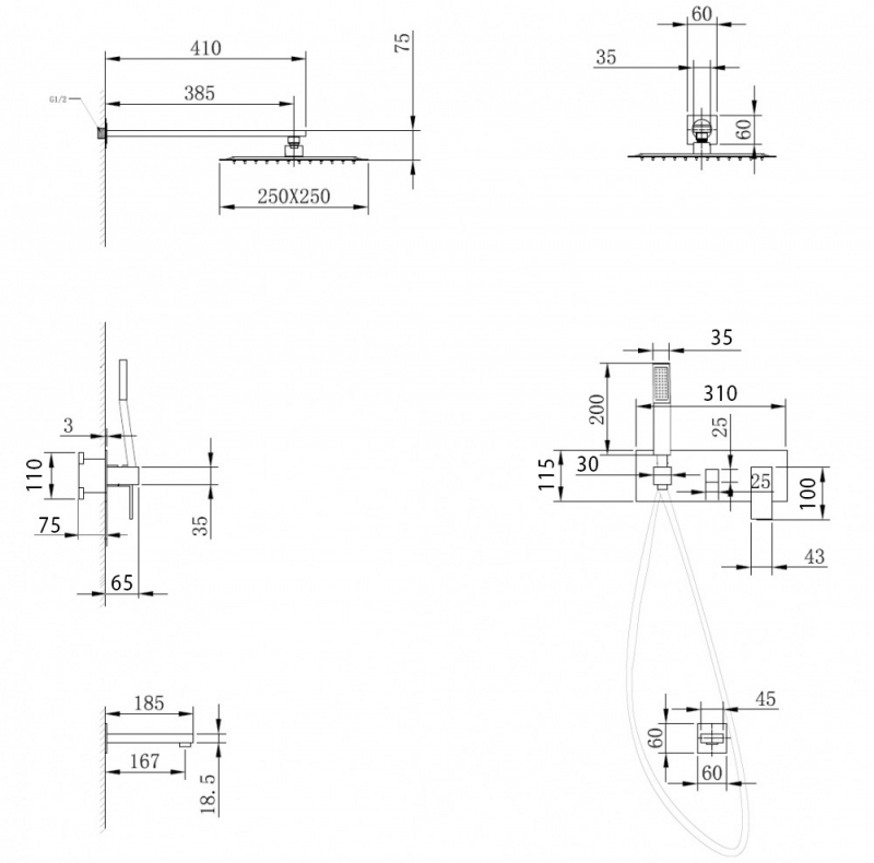 Душевая система ABBER Daheim скрытого монтажа с изливом, белая матовая