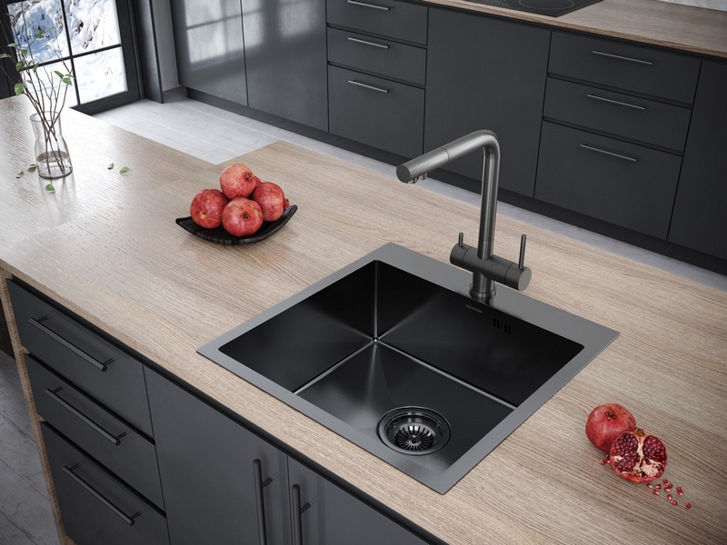 Кухонная мойка PAULMARK KRONER 59  (черный/вороненая сталь)