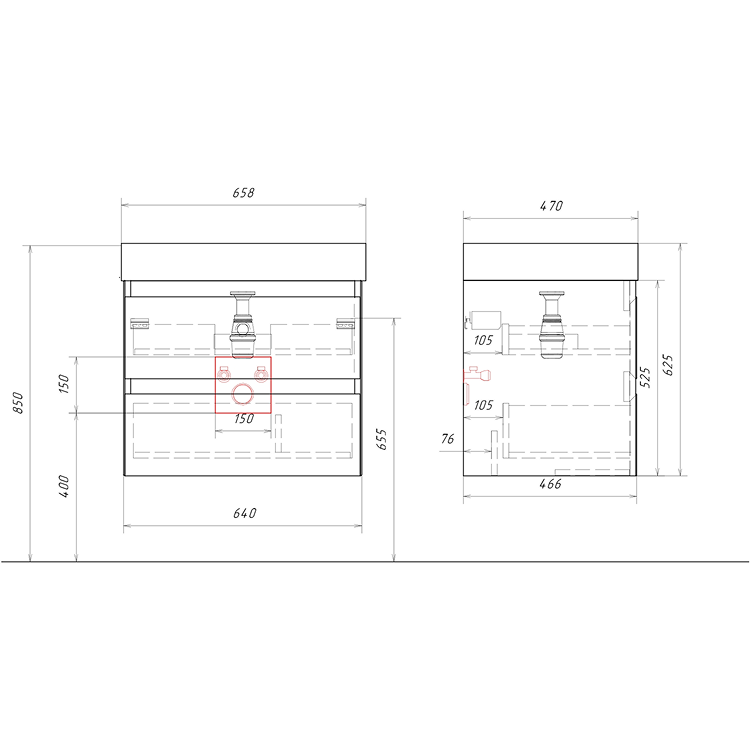 AQWELLA Geometria подвесная тумба с умывальником в комплекте 65,5 см, цвет белый матовый