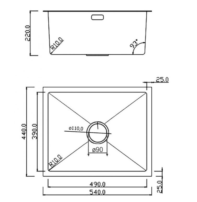 Кухонная мойка Roxen Uno  PVD (графит) под столешницу с ролл-матом и дозатором