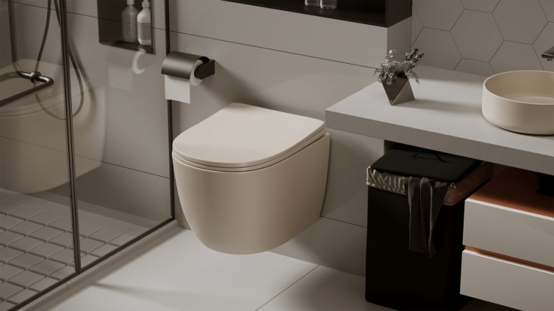 Унитаз ABBER Bequem  подвесной светло-бежевый матовый, безободковый 49*36