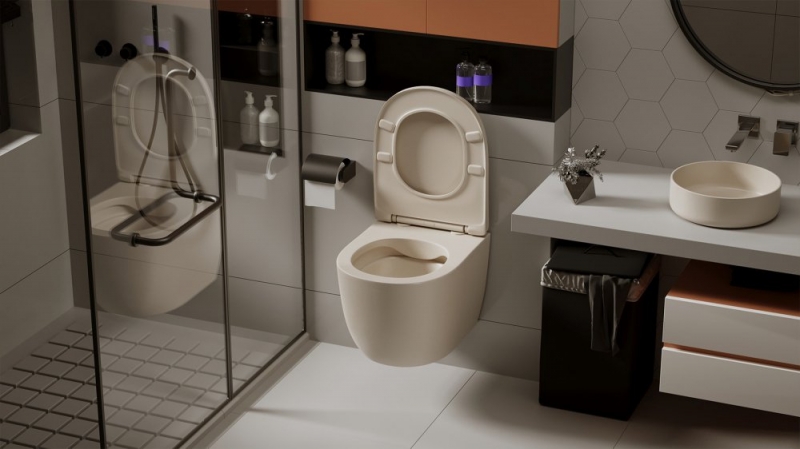 Унитаз ABBER Bequem  подвесной светло-бежевый матовый, безободковый 49*36