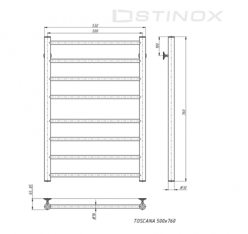 Полотенцесушитель водяной TOSCANA 500x800 белый матовый цвет