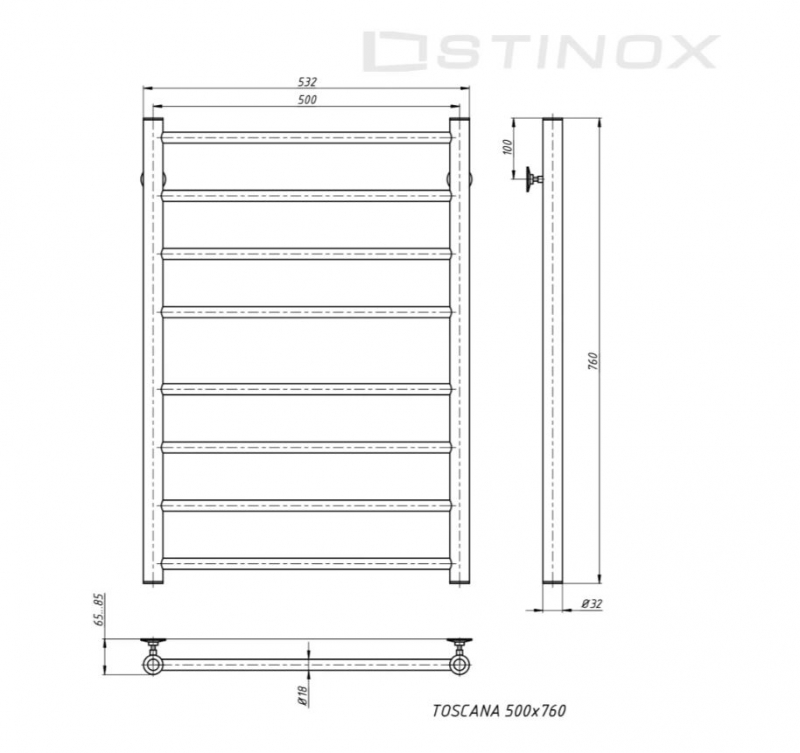 Полотенцесушитель водяной TOSCANA 500x800 белый матовый цвет