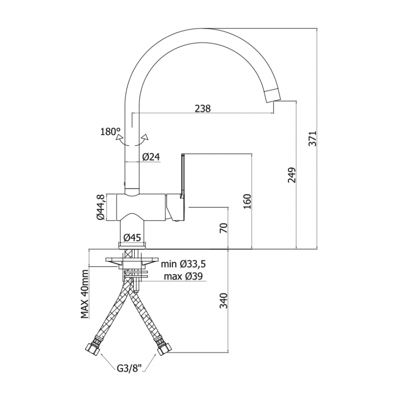 Смеситель для мойки  с высоким круглым изливом Paffoni RINGO