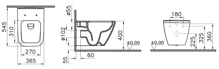 Унитаз подвесной Vitra Integra Square, 55x37, без ободка, с сиденьем