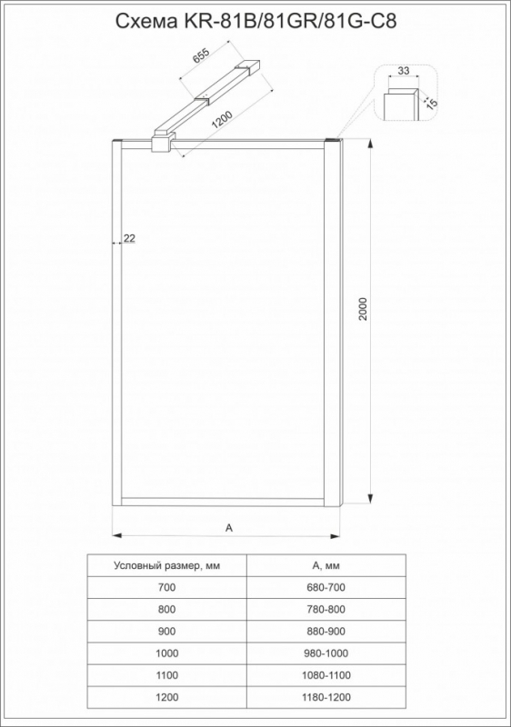 Душевая перегородка Veconi KR-81G золото брашированное
