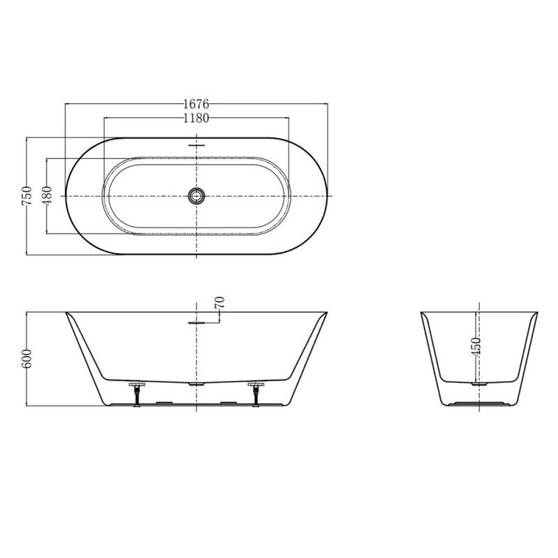 Ванна акриловая AQUAme 168*75 матовая