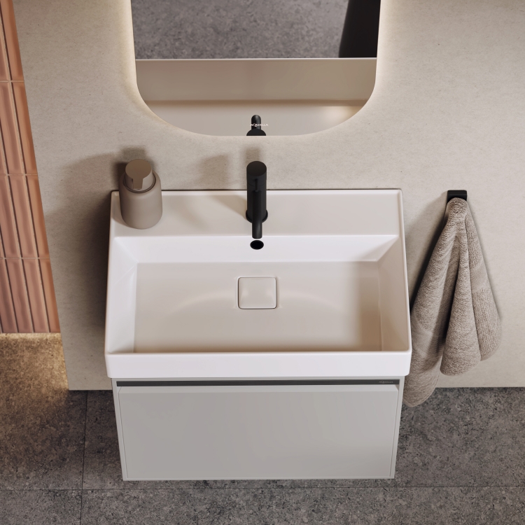 Aqwella Pure тумба с керамическим умывальником  81*47 см, цвет серый туман