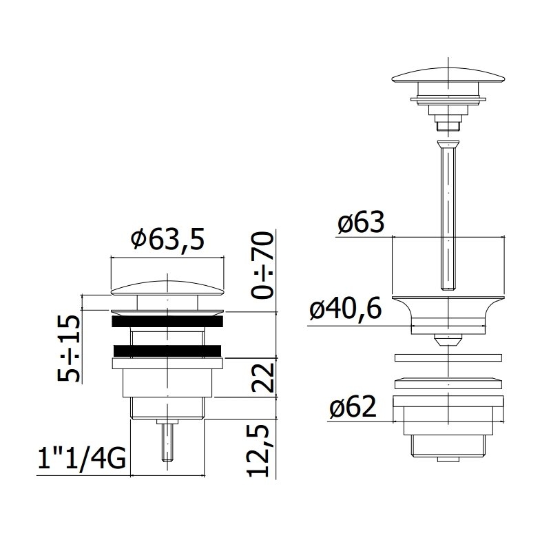 Латунный донный клапан Paffoni UNIVERSAL для раковины