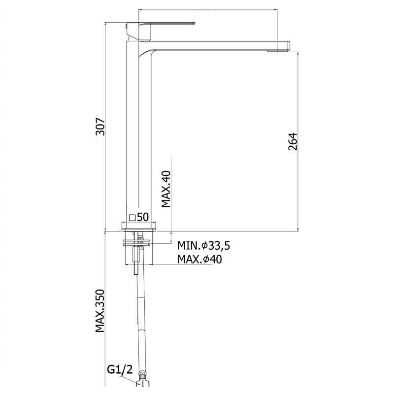 Смеситель для раковины с удлиненным корпусом и изливом, без слива Paffoni TANGO (хром)