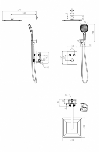 Душевая система скрытого монтажа Grocenberg с термостатом Vernet (Франция) в цвете графит
