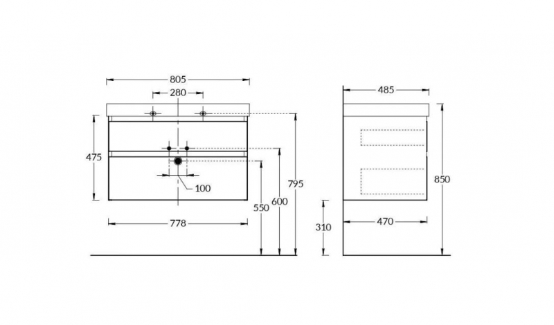 Тумба CUBO подвесная с ящиками 80, белая матовая