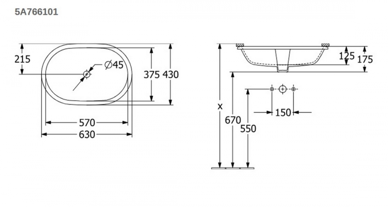 Раковина Villeroy&Boch Architectura  57x37, встраиваемая