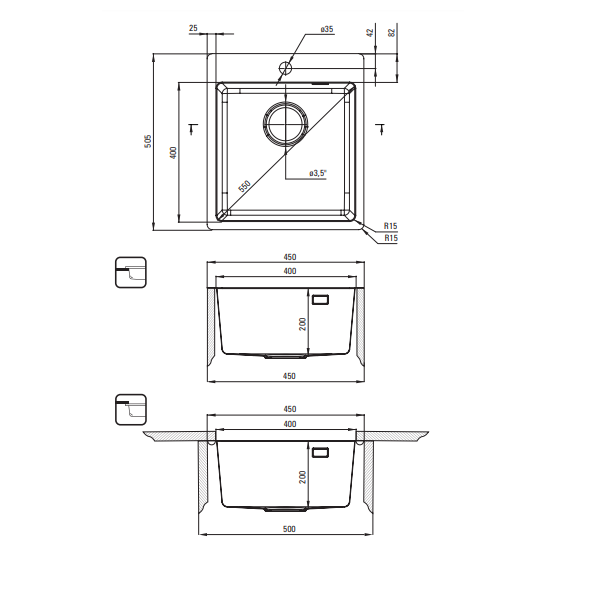 Deante Olfato Precious Gold BR – мойка стальная 1 чаша, 450*505*200 мм + сифон Space Saver