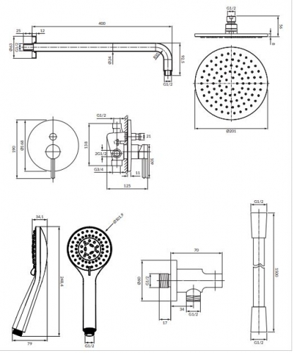 Душевая система скрытого монтажа Omnires Y в черном цвете