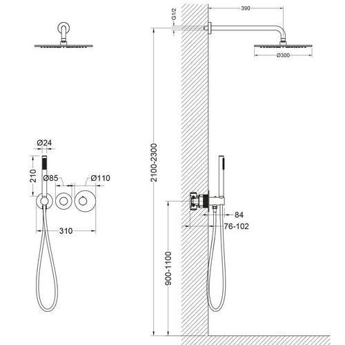 Душевая система скрытого монтажа Timo Saona