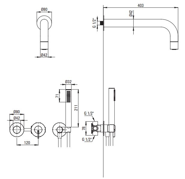 DEANTE SILIA  Душевая система скрытого монтажа с гориз.смесителем, брашированная бронза