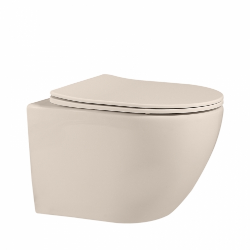 Унитаз ABBER Bequem  подвесной светло-бежевый матовый, безободковый-01