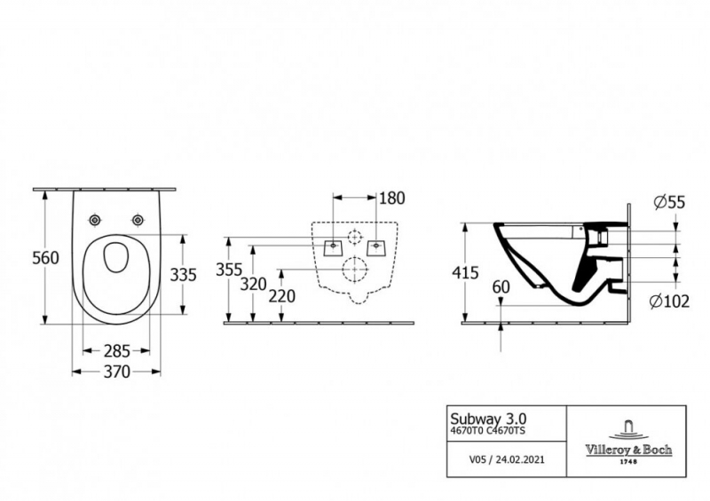 Подвесной унитаз Villeroy&Boch Subway 3.0 с покрытием CeramicPlusс сиденьем QuickRelease и Soft-Closing