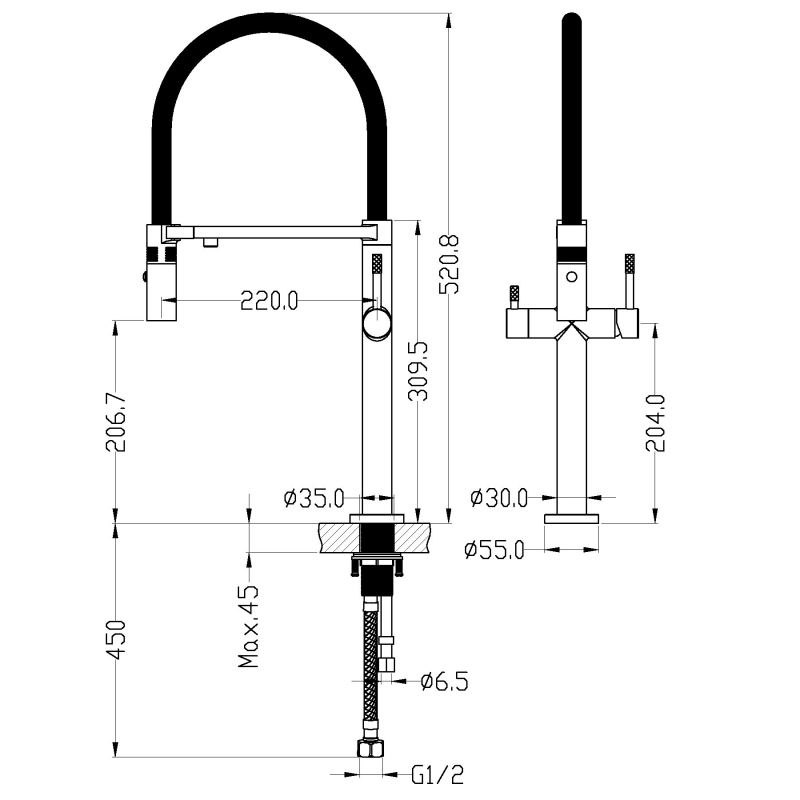Смеситель для кухни Boheme Uno CHROME с подключением для фильтра хром