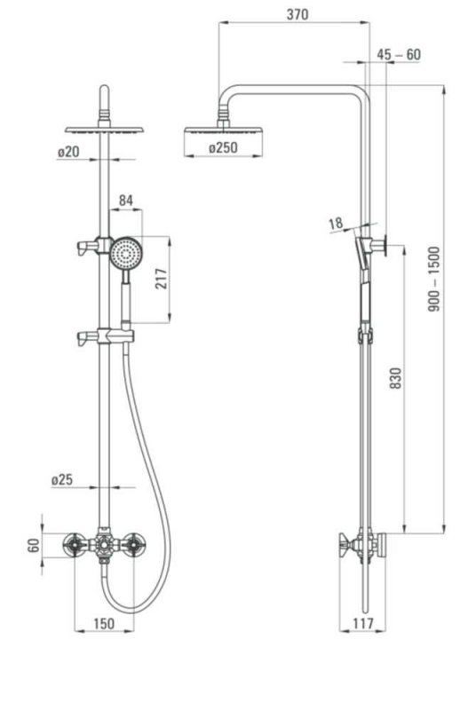 Душевая система DEANTE Cascada Temisto со сместителем, хром