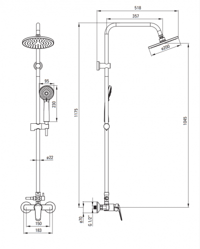 Neo Boro Душевая колонна со смесителем для душа, черный