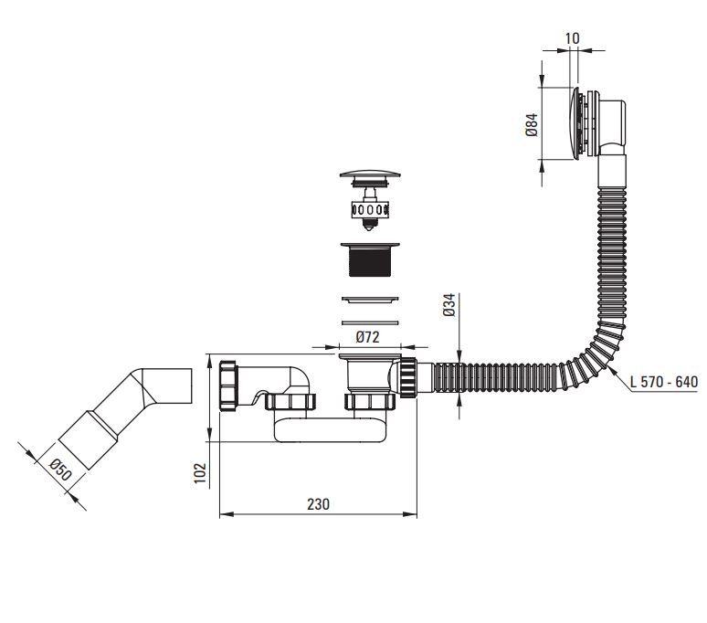 Deante Click-Clack Сифон для ванны, белый c возможностью верхней очистки