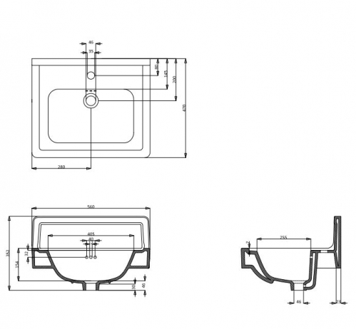 Раковина Burlington Contemporary B1 UP 56x47см на пьедестале P6  