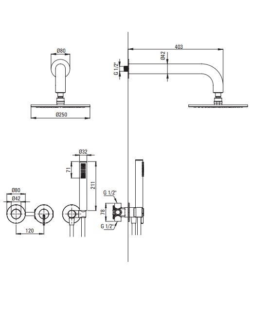 DEANTE SILIA Набор для душа скрытого монтажа, с верхним душем - с горизонтальным смесителем