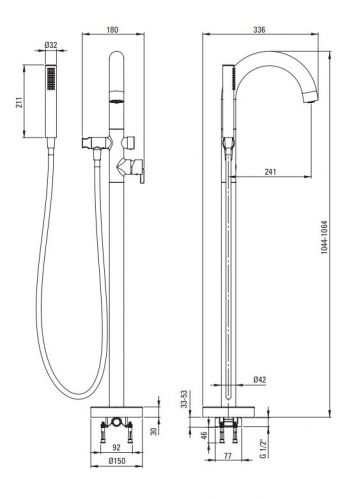 Смеситель для ванны Deante Silia напольный золото брашированное