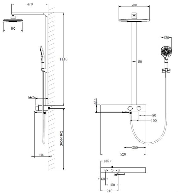 Душевая стойка VINCEA Inspire  термостатическая, вороненая сталь