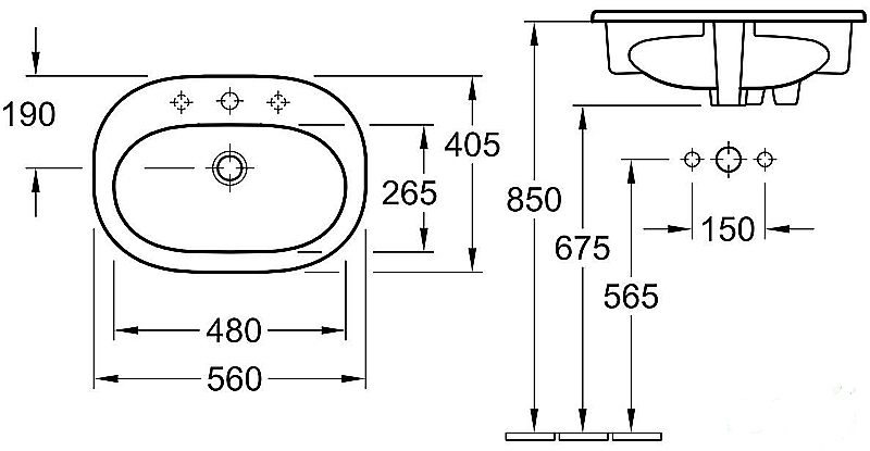 Умывальник встраиваемый Villeroy&Boch O'Novo 56x40,5