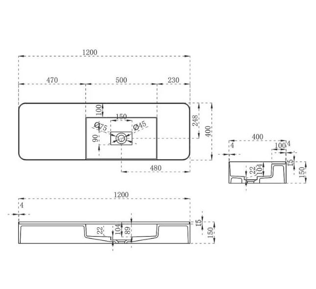 Раковина Vincea, 120 x 40 см, подвесная, искусственный камень, цвет белый матовый