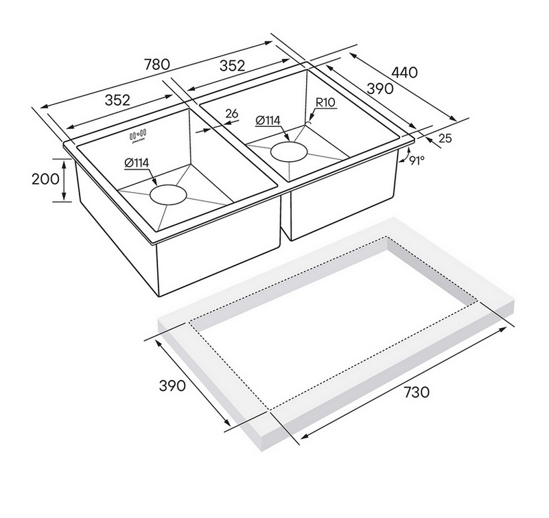Кухонная мойка PAULMARK GERBERG 78/2 UNI (стальной/брашированная сталь)
