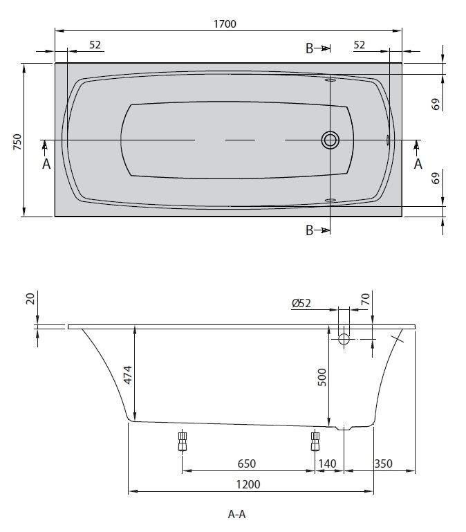 Квариловая ванна Villeroy&Boch My Art, 170x75 см С НОЖКАМИ