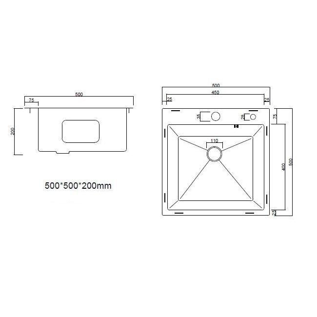 Мойка кухонная из нержавеющей стали ARFEKA ECO AR 500*500 SATIN