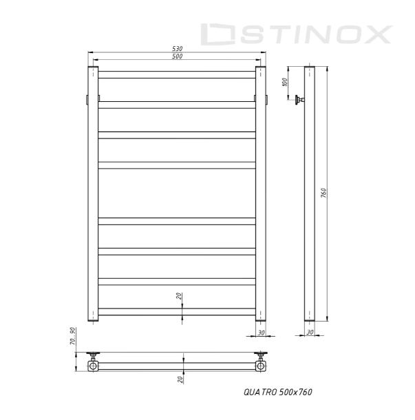 Полотенцесушитель водяной Stinox Quatro хром