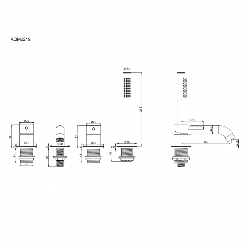 Смеситель на борт ванны AQUAme Siena оружейная сталь
